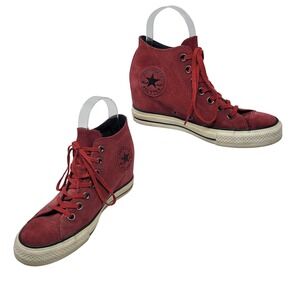Converse 550671c Chuck Taylor Dahlia Lux Hidden Heel Suede Sneakers Red‎ Sz 8